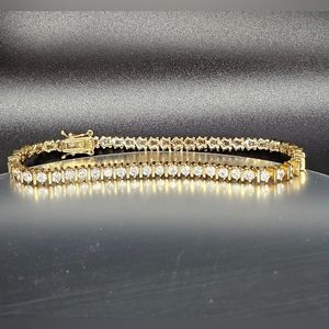 Tennis bracelet Gold with round CZ cubic zirconia crystals classic gift